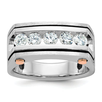 14k White and Rose Gold with Black Rhodium Men's Polished Satin and Grooved 5-Stone 1 Carat Lab Grown Diamond Ring - Sophia Jewelers