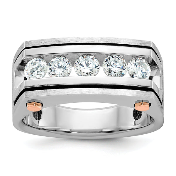 14k White and Rose Gold with Black Rhodium Men's Polished Satin and Grooved 5-Stone 1 Carat Lab Grown Diamond Ring - Sophia Jewelers