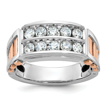 14k White and Rose Gold Men's Polished and Cut-Out 2-Row 1 Carat Lab Grown Diamond Ring - Sophia Jewelers