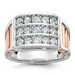 14k White and Rose Gold Men's Polished and Cut-Out 3-Row 1 1/5 Carat Lab Grown Diamond Ring - Sophia Jewelers