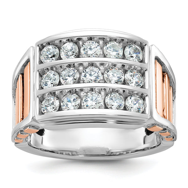 14k White and Rose Gold Men's Polished and Cut-Out 3-Row 1 1/5 Carat Lab Grown Diamond Ring - Sophia Jewelers