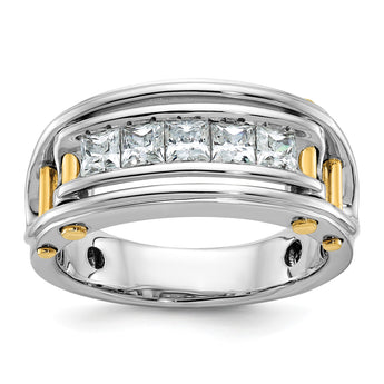 14k Two-tone Men's Polished and Cut-Out 5-Stone 1 Carat Square Lab Grown Diamond Ring, Size 10 - Birthstone Company