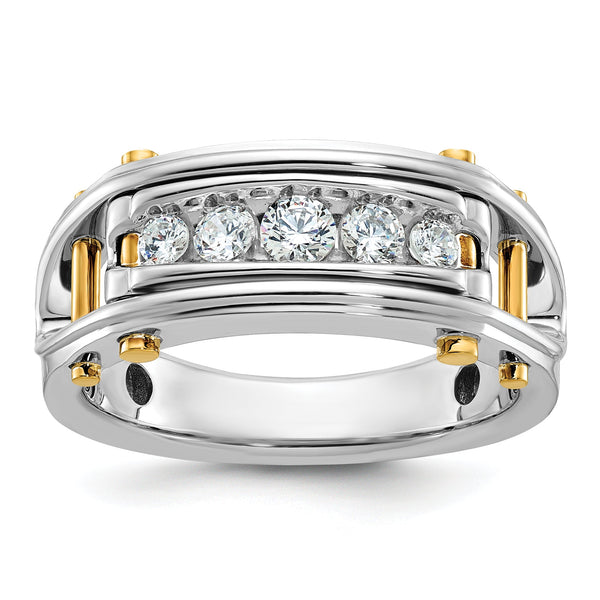 14k Two-tone Mens Polished Grooved Channel-set 5-Stone 1/2 Carat AA Diamond Ring