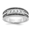 14k White Gold with Black Rhodium Men's Polished and Textured Square 5-Stone 3/4 Carat AA Quality Di
