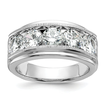 True Origin 14k White Gold Men's Polished Brushed and Grooved 5-Stone 3 1/2 Carat Lab Grown Diamond Ring - Sophia Jewelers
