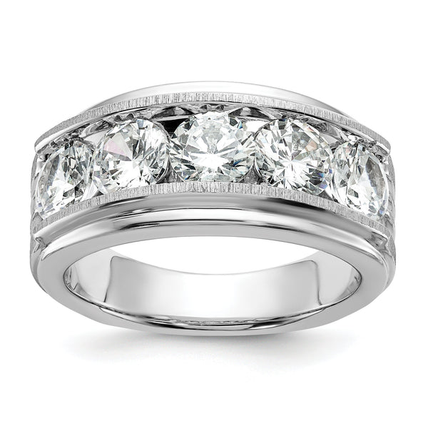 True Origin 14k White Gold Men's Polished Brushed and Grooved 5-Stone 3 1/2 Carat Lab Grown Diamond Ring - Sophia Jewelers