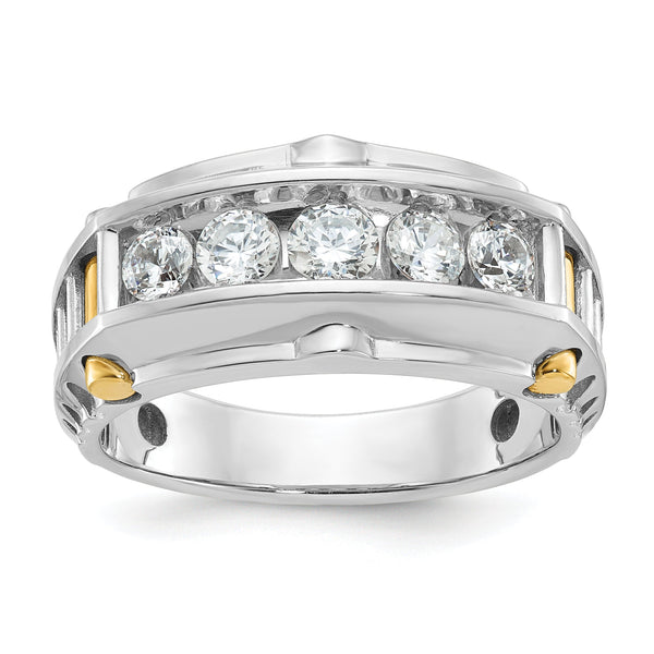 14k Two-tone Men's Polished and Textured 5-Stone 1 Carat AA Quality Diamond Ring