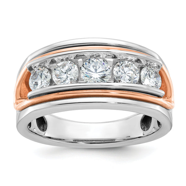 14k White and Rose Gold Men's Polished and Cut-Out 5-Stone 1 1/5 Carat Lab Grown Diamond Ring - Sophia Jewelers