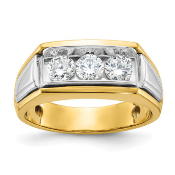 14k Two-tone Men's Polished and Grooved 3-Stone 1 Carat Lab Grown Diamond Ring, Size 10 - Birthstone Company