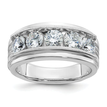 14k White Gold Men's Polished Satin and Grooved 5-Stone 2 Carat Lab Grown Diamond Ring - Sophia Jewelers