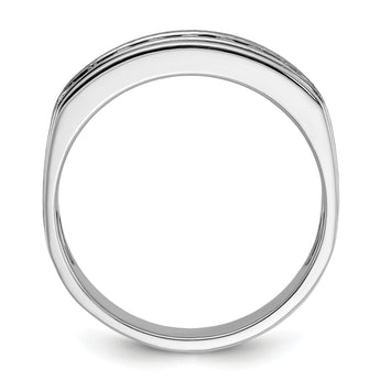 14k White Gold Men's Polished Brushed and Grooved 9-Stone Ring Mounting - Sophia Jewelers