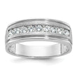 14k White Gold Men's Polished Brushed and Grooved 9-Stone 1/2 Carat AA Quality Diamond Ring