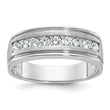 14k White Gold Men's Polished Brushed and Grooved 9-Stone Ring Mounting - Sophia Jewelers