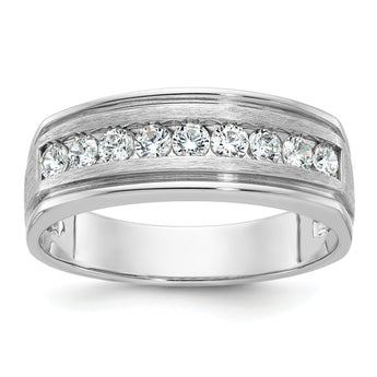 14k White Gold Men's Polished Brushed and Grooved 9-Stone Ring Mounting - Sophia Jewelers