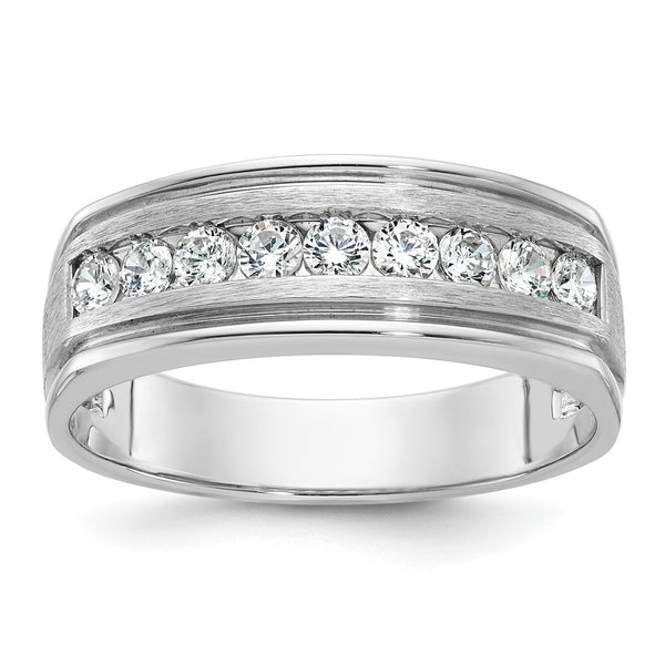 14k White Gold Men's Polished Brushed and Grooved 9-Stone Ring Mounting - Sophia Jewelers