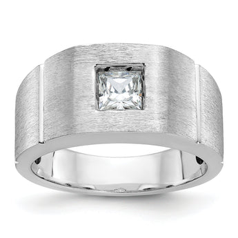 14k White Gold Men's Polished and Satin Square Solitaire 2/3 Carat Lab Grown Diamond Ring - Sophia Jewelers