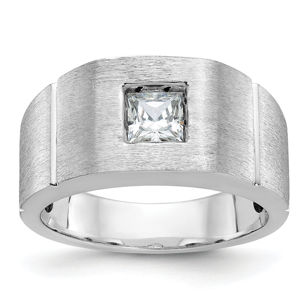 14k White Gold Men's Polished and Satin Square Solitaire 2/3 Carat Lab Grown Diamond Ring - Sophia Jewelers