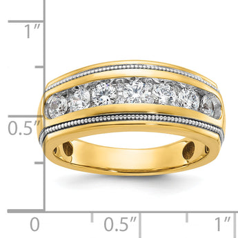 14k with White Rhodium Mens Polished and Milgrain 7-Stone 1 Carat AA Diamond Ring