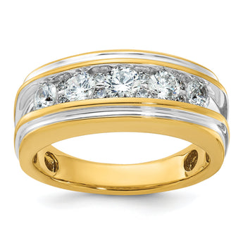 14k with White Rhodium Men's Polished and Grooved 1 Carat AA Quality Diamond Ring