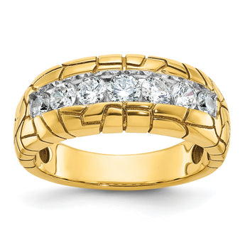 14k Men's Polished and Nugget Texture 7-Stone 1 Carat AA Quality Diamond Ring
