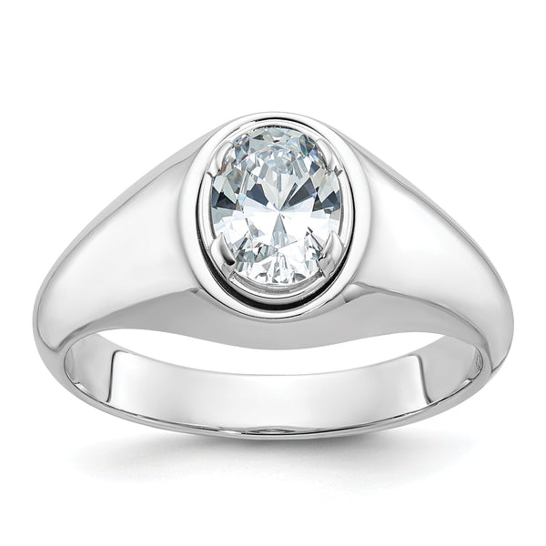 14k White Gold Men's Oval Complete Lab Grown VS/SI FGH Dia Ring - Sophia Jewelers