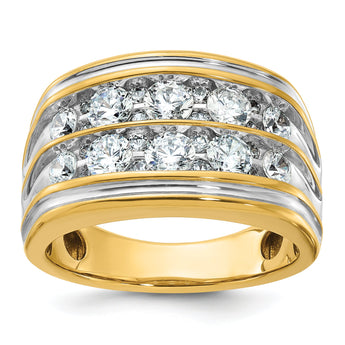14k with White Rhodium Men's Polished and Grooved 2-Row 2 Carat Lab Grown Diamond Ring - Sophia Jewelers