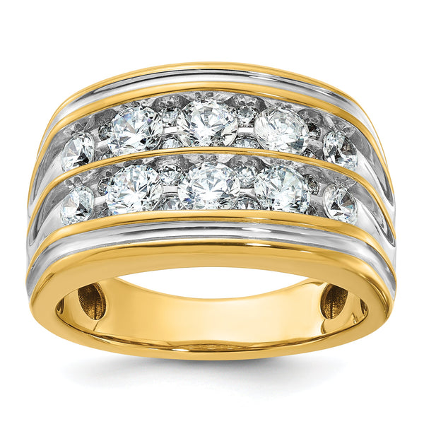 14k with White Rhodium Men's Polished and Grooved 2-Row 2 Carat Lab Grown Diamond Ring - Sophia Jewelers