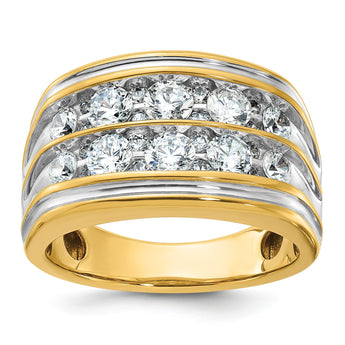 14k with White Rhodium Men's Polished and Grooved 2-Row 2 Carat Lab Grown Diamond Ring, Size 10 - Birthstone Company