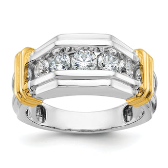 14k Two-tone Men's Polished and Grooved 5-Stone Ring Mounting - Sophia Jewelers