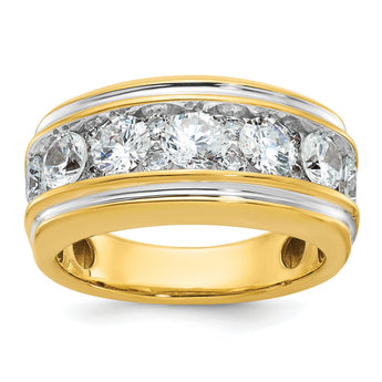 14k with White Rhodium Men's Polished and Grooved 3 Carat AA Quality Diamond Ring