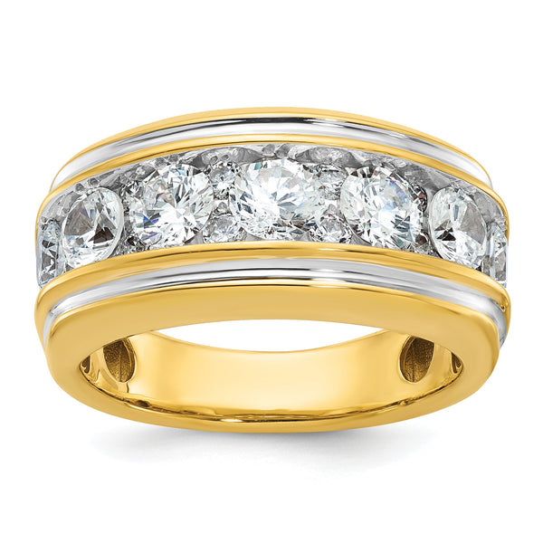 14k with White Rhodium Men's Polished and Grooved 3 Carat AA Quality Diamond Ring