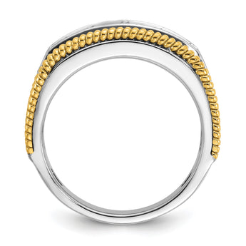 14k Two-tone 1 carat Lab Grown Diamond VS/SI+ G+ Five Stone Complete Polished Satin and Textured Men's Ring, Size 10 - Birthstone Company