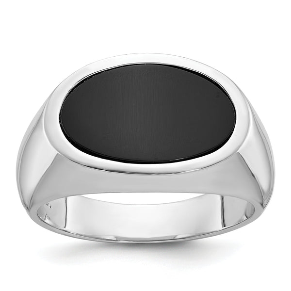 Men's East-West Oval Onyx Ring in 14K White Gold, Size 10