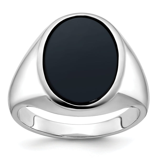 Men's Oval Onyx Ring in 14K White Gold, 18.1mm, Size 10