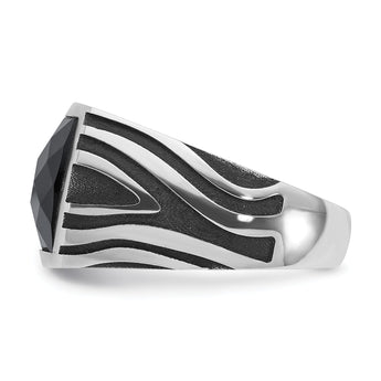 Men's Black Onyx Ring in 14K White Gold, Size 10