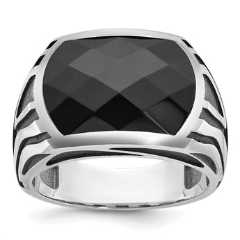 Men's Black Onyx Ring in 14K White Gold, Size 10