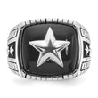 Men's Cushion Onyx Star Ring in 14K White Gold, Antiqued, Size 10