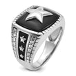 Men's Cushion Onyx Star Ring in 14K White Gold, Antiqued, Size 10