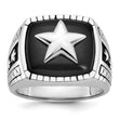 Men's Cushion Onyx Star Ring in 14K White Gold, Antiqued, Size 10