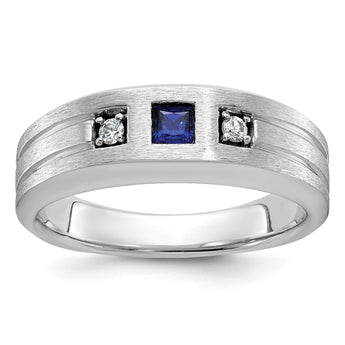 14k White Gold Men's Satin Lab Created Sapphire Diamond Ring Mounting - Sophia Jewelers
