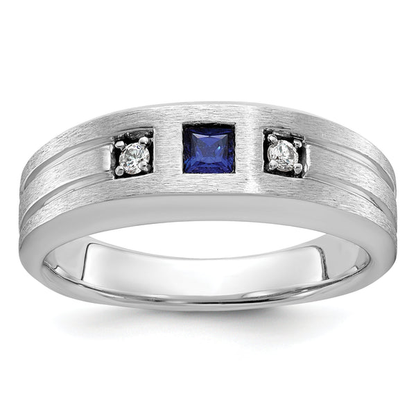 14k White Gold Men's Satin Lab Created Sapphire Diamond Ring Mounting - Sophia Jewelers