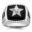 14k White Gold Mens Antiqued Cushion Onyx and 1/20 carat Diamond Complete Star Ring
