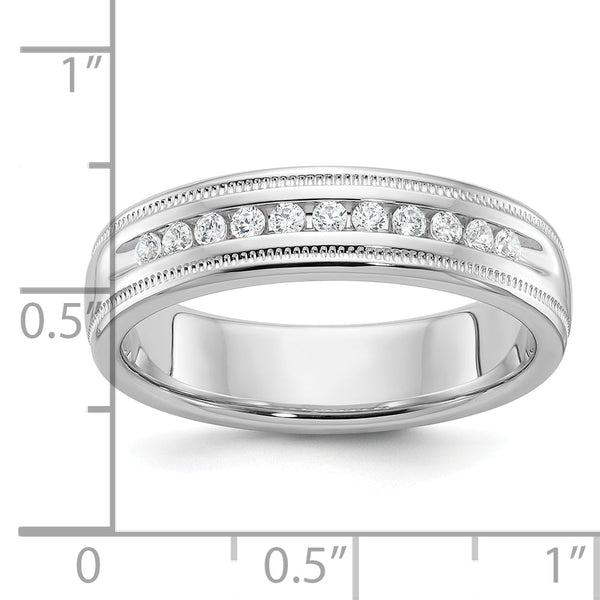 14k White Gold Men's Polished and Milgrain 11-Stone 1/4 Carat AA Quality Diamond Ring