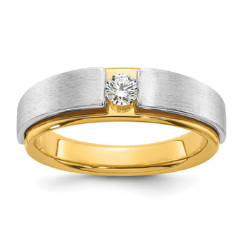14k Two-tone 1/15 carat Lab Grown Diamond VS/SI+ G+ Complete Polished and Satin Men's Band, Size 10 - Birthstone Company
