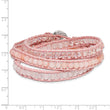 Leather Rose/Pink Quartz Crystal Multi Wrap/ Button Bracelet