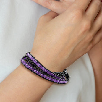 Quartz Beads Cord Multi-Wrap Bracelet in Leather, 7mm, 34 Inch