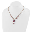 Rose-Tone Purple Glass Beaded Necklace with Extender Vintage Elegance - 16