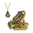 Luxury Giftware Pewter Bejeweled Crystals Gold-tone Enameled JUMPIN' FROG FLASH Green Frog Trinket Box with Matching 18 Inch Necklace