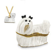 Luxury Giftware Pewter Bejeweled Crystals Gold-tone Enameled MILLIE Maltese Trinket Box with Matching 18 Inch Necklace
