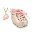 Luxury Giftware Pewter Bejeweled Crystals Gold-tone Enameled IT'S A GIRL Pink Baby Bootie Trinket Box with Matching 18 Inch Necklace